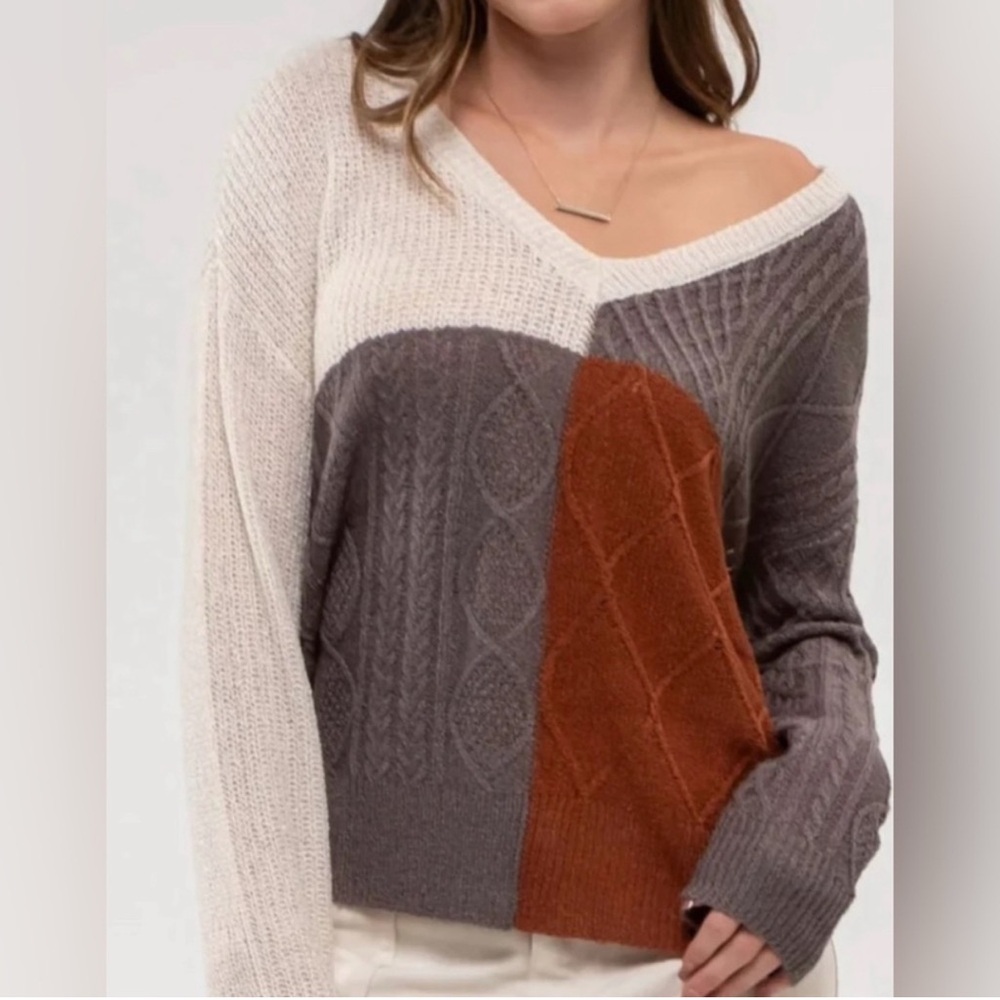 Elegant V-Neck Colorblock Sweater